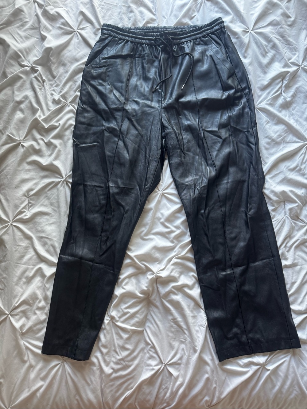 Topshop Black Elastic-Waist Leather Pants